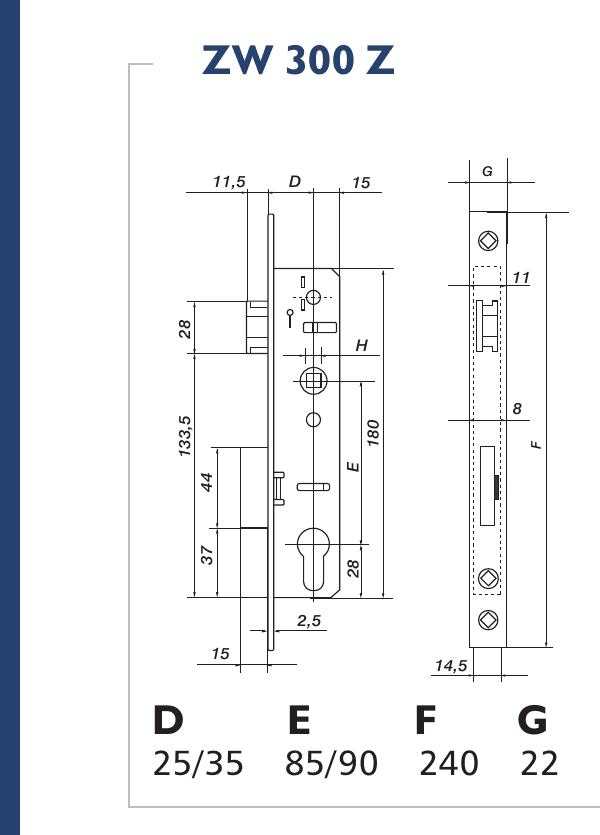 Механізм GERDA ZW300 Z 90/25 PZ — монтажне креслення серії GERDA