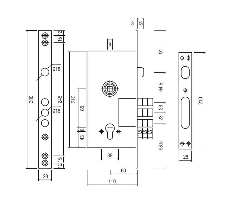 SIBA Замок основний для металевих дверей 10252/R 85/60 мм — фото 2