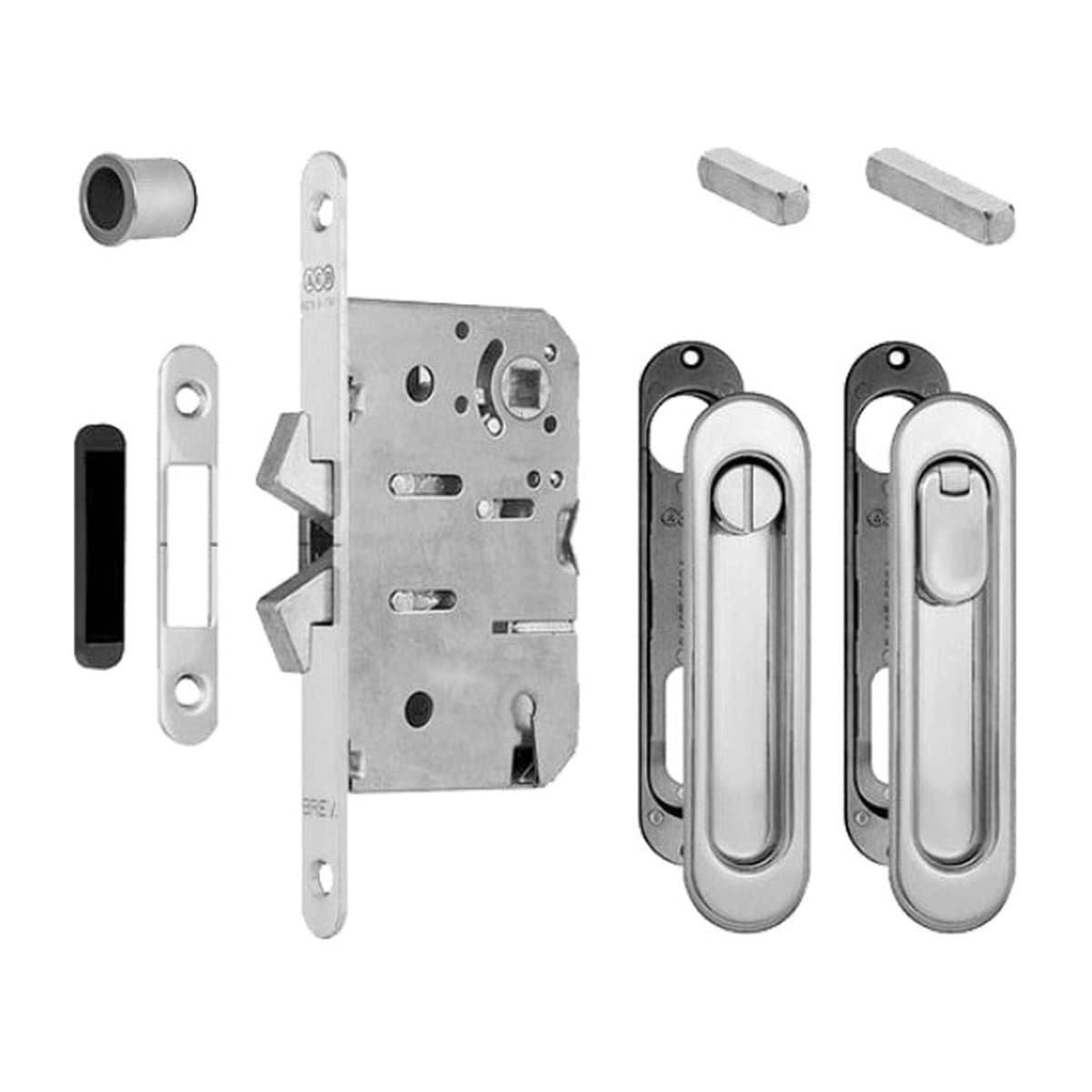 AGB Scivola Тre Class kit A, набір замок/кв.ручка для розсувних дверей, мат. хром