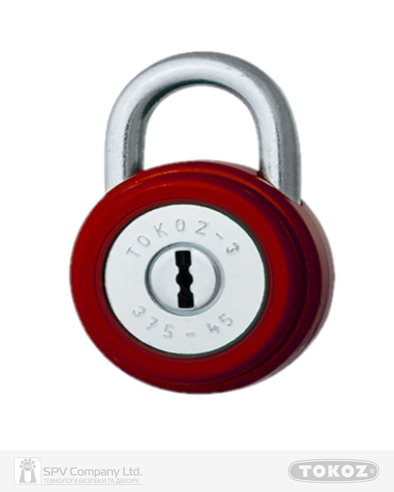 Замок навісний TOKOZ 375/45 3KEY TK1_M NR_shackle 15мм 7мм PB червоний