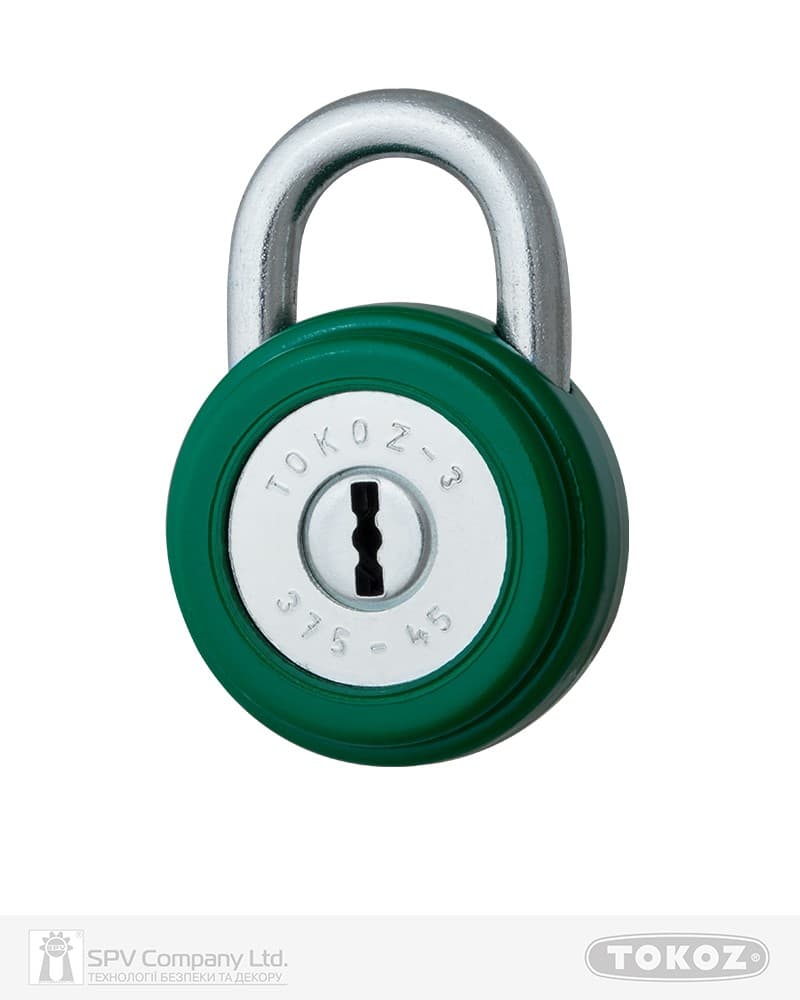 Замок навісний TOKOZ 375/45 3KEY TK1_M NR_shackle 15мм 7мм PB зелений