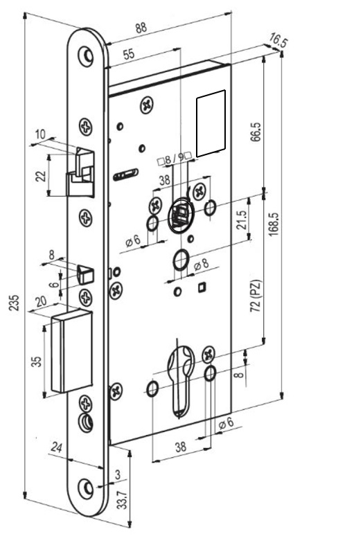 Замок механічний ABLOY врізний EL 160 1 Locking BS55мм 72мм 8х9мм PANIC FUNCTION EI — фото 7