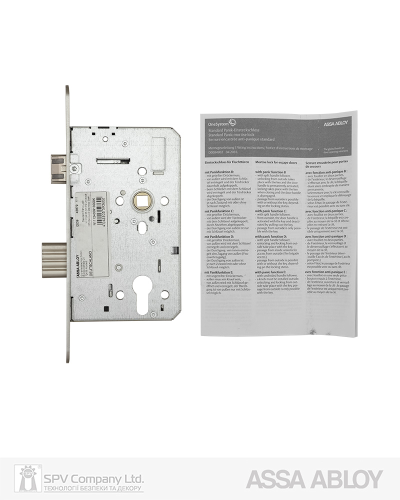 Замок ASSA ABLOY для активної стулки врізний N1112400913000K 1 Locking BS65мм 72мм I 9x9мм UNIV PANIC FUNCTION E — фото 6