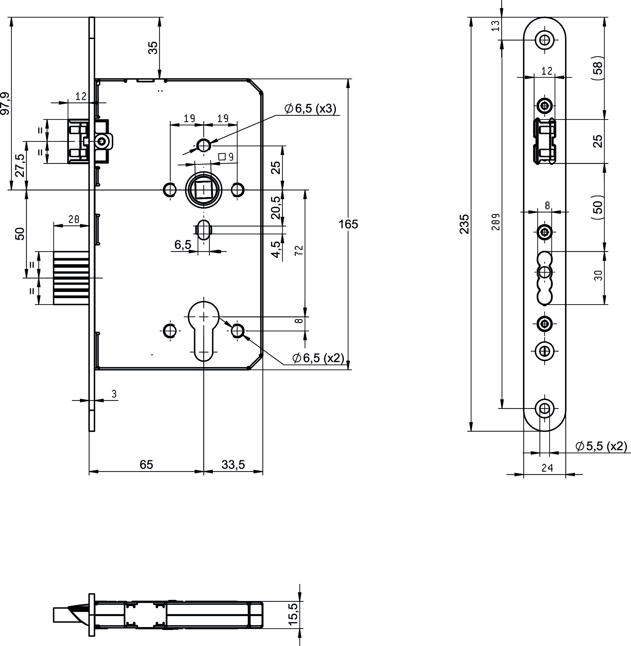 Замок ASSA ABLOY для активної стулки врізний N1112400913000K 1 Locking BS65мм 72мм I 9x9мм UNIV PANIC FUNCTION E — фото 8
