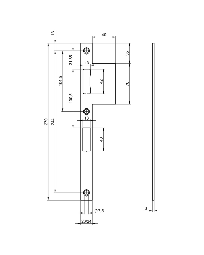 Зворотна планка ASSA ABLOY N6500 24мм пряма