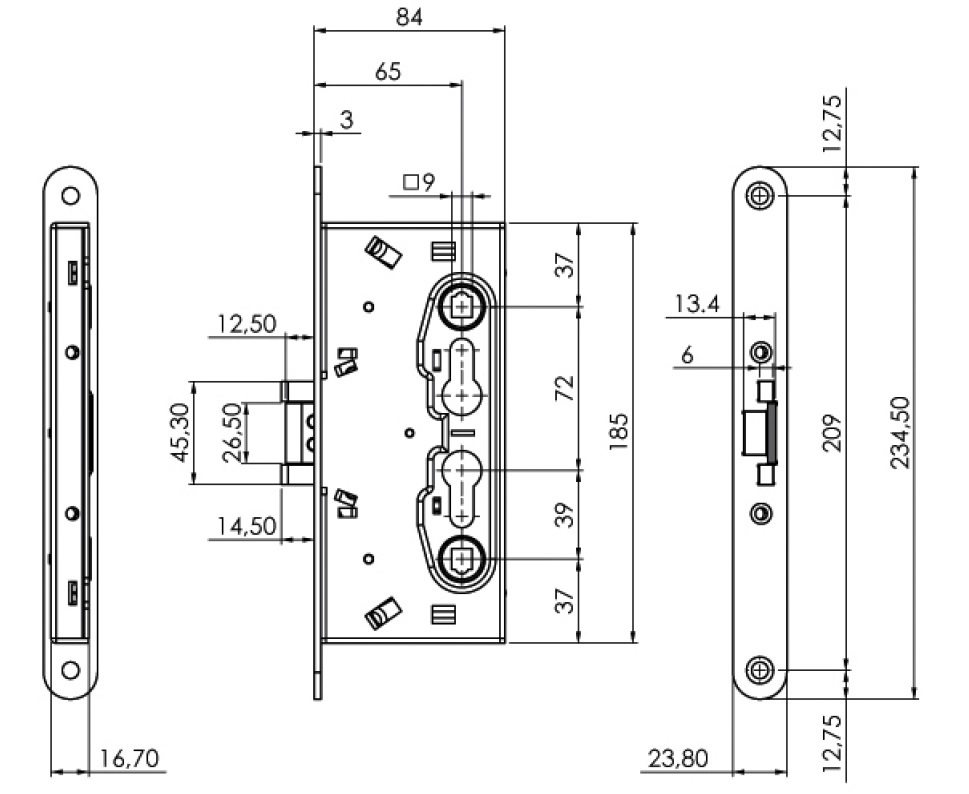 Замок ISEO врізний 214140654 1 Locking BS65мм 72мм 9x9мм Zinc PANIC FUNCTION E — фото 8