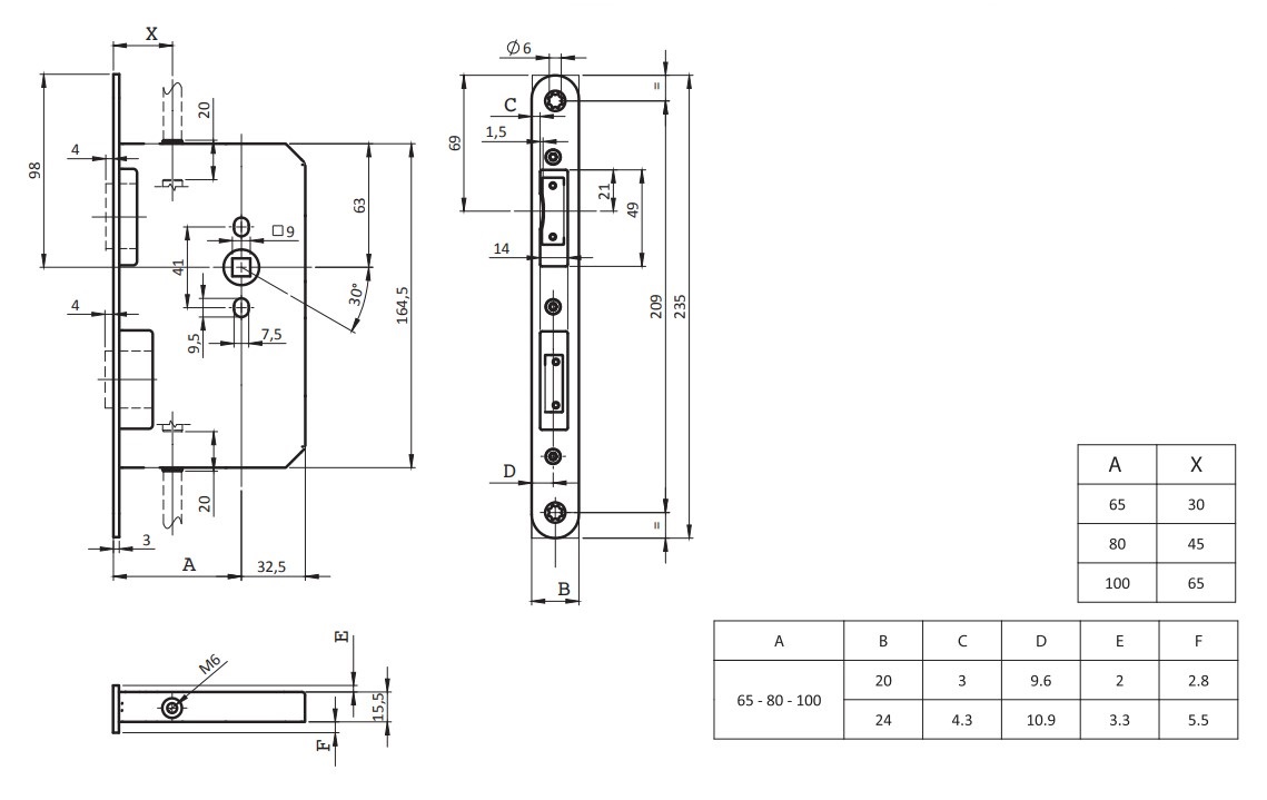 Замок ISEO для пасивної стулки врізний 2D70016524 BS65мм 9x9мм Zinc LEFT — фото 8