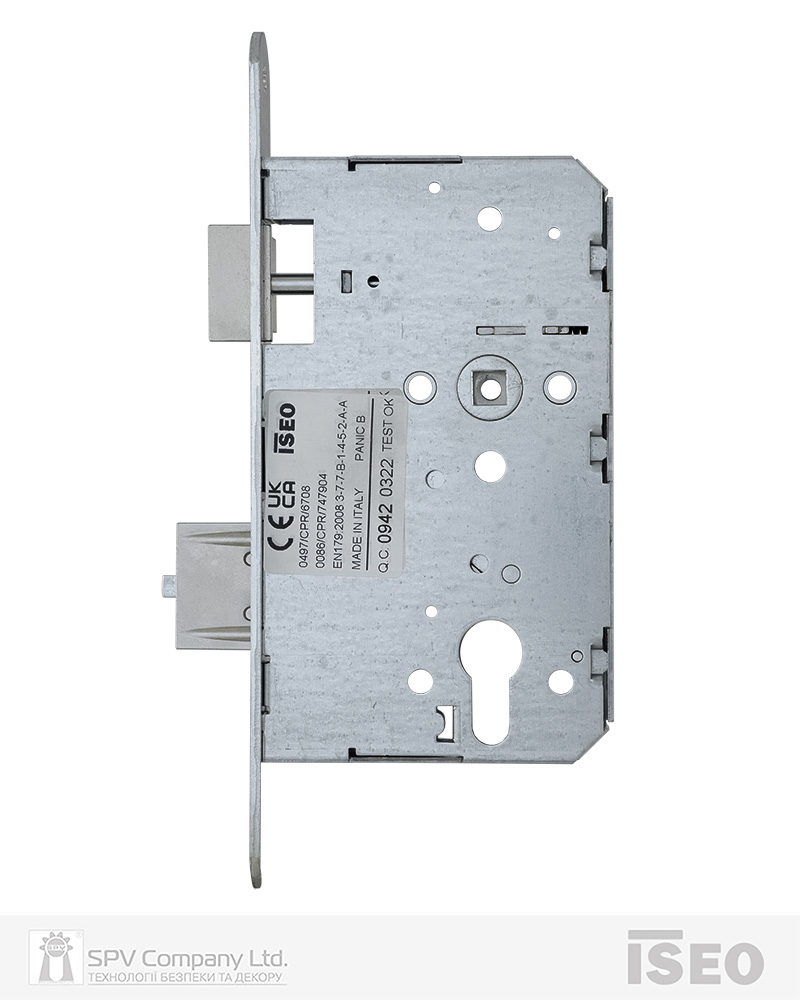 Замок ISEO для активної стулки врізний 2DB1216514.4 1 Locking BS65мм 72мм 9x9мм Zinc RIGHT відкривання назовн, PANIC FUNCTION B — фото 3