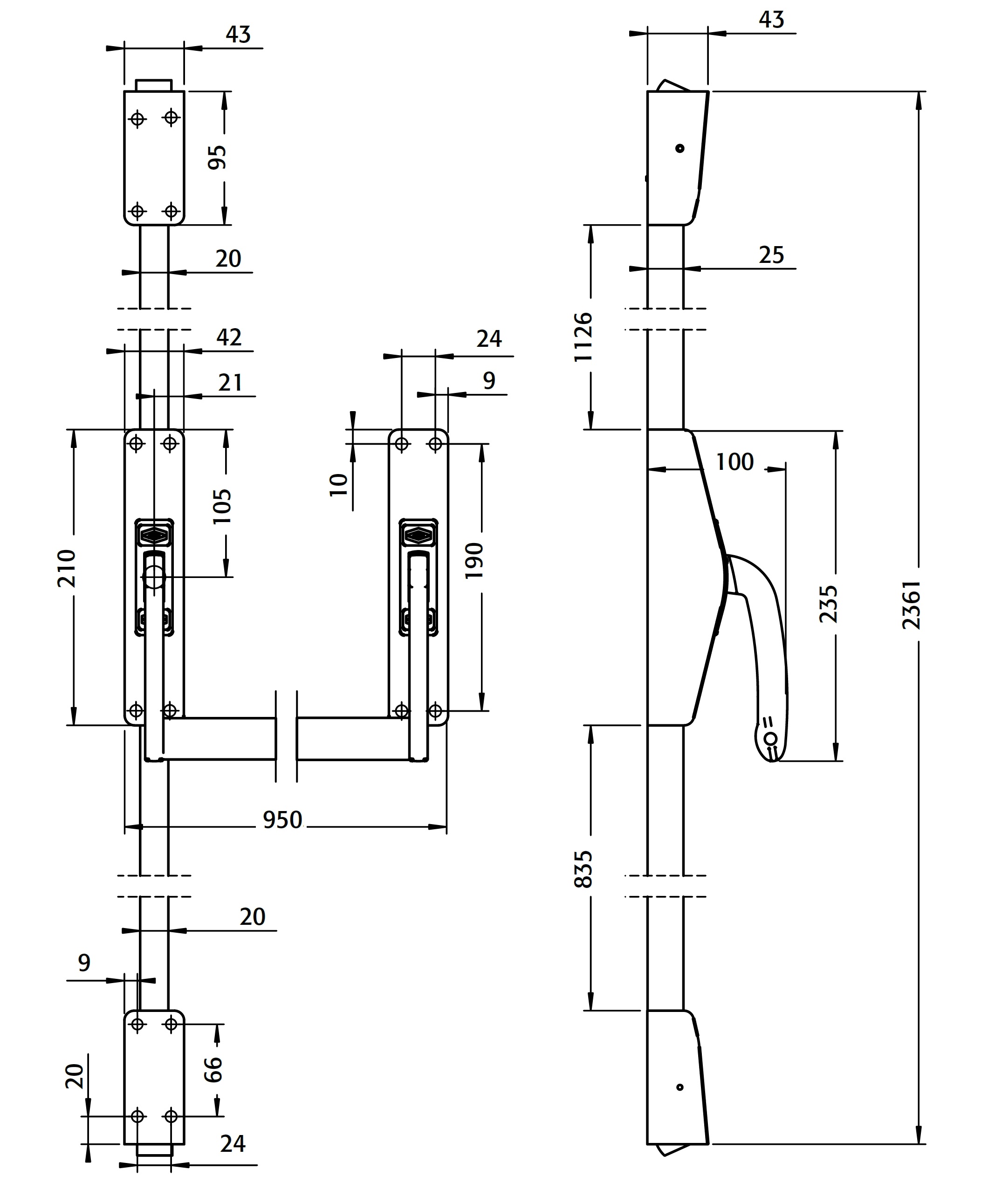 Замок JPM для евакуаційного виходу накладний 890200-01-0-Z 2 Locking P 850мм Cross bar 89 Rim latch — фото 13