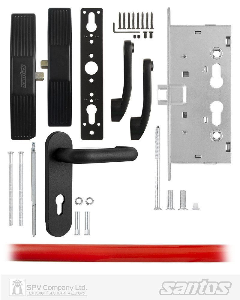 Комплект SANTOS для евакуаційного виходу 1300LS 1 Locking BLACK/RED 900мм 9x9мм із замком J530-T та ручкою 1919-ROUND Black mov — фото 8