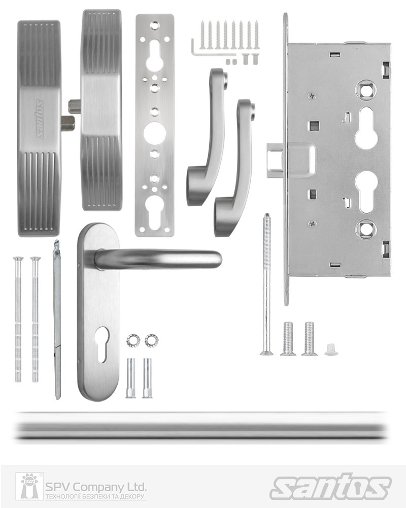 Комплект SANTOS для евакуаційного виходу 1300SS-3 1 Locking SATIN NICKEL/STAINLESS STEEL 900мм 9x9мм із замком J530-T та ручкою B002SS mov — фото 8
