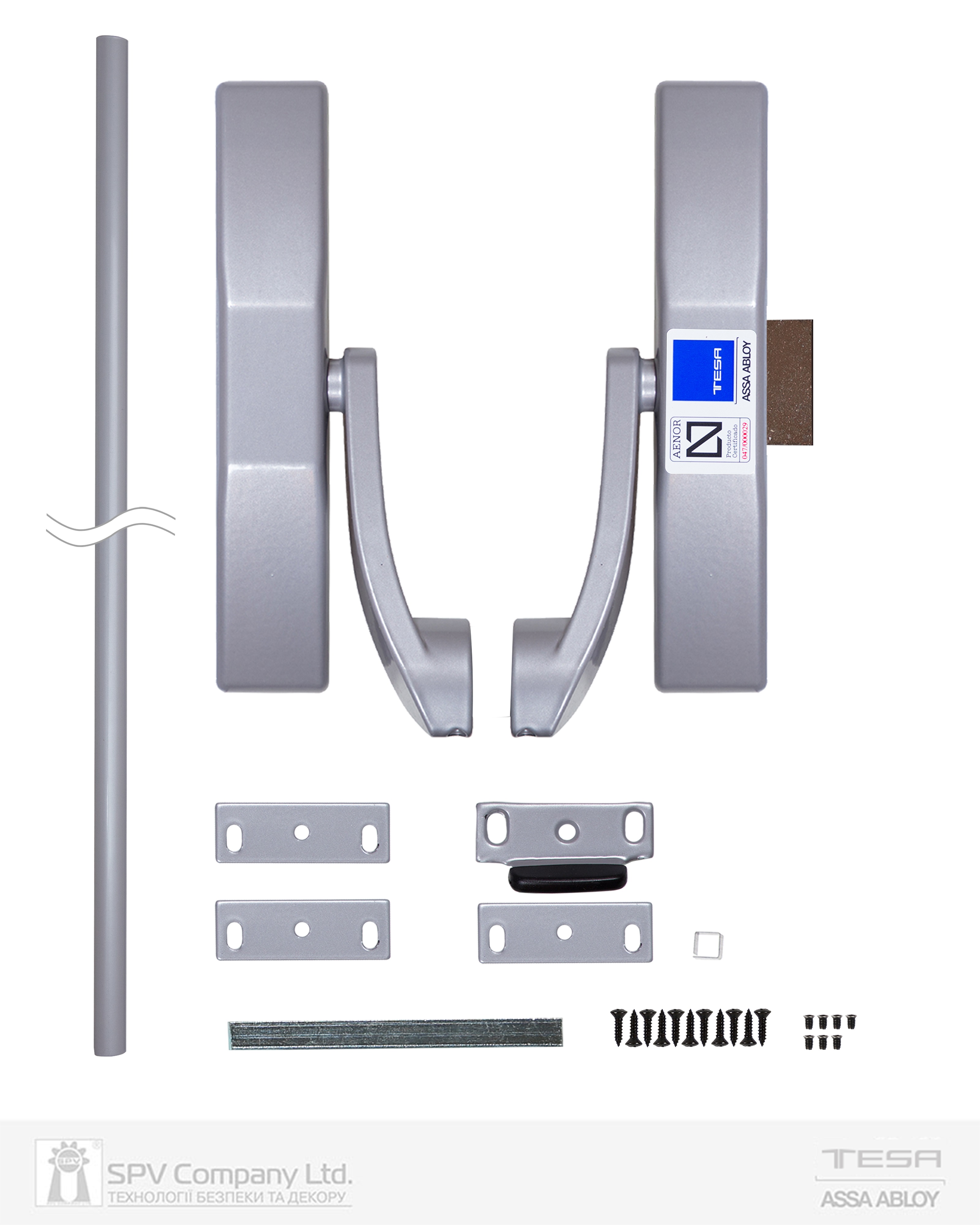 Замок TESA для евакуаційного виходу накладний 1910908 1 Locking PP 900мм 8x8мм P: silver (RAL9006)/P: silver (RAL9006) — фото 7