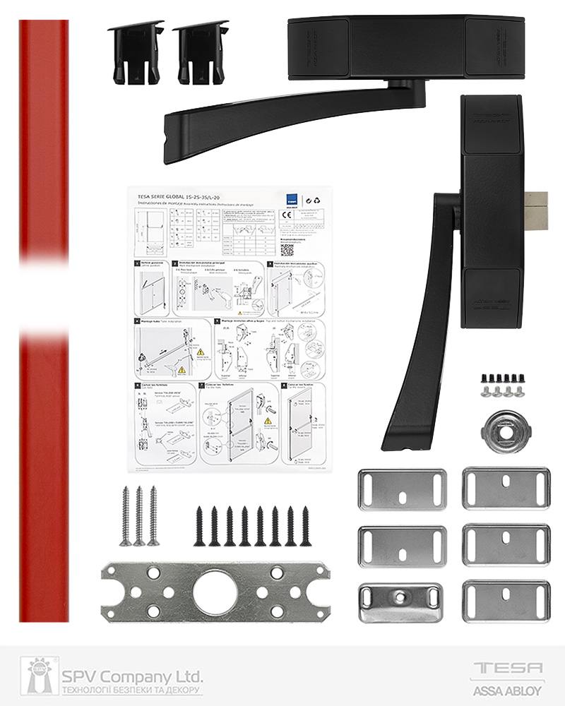 Замок TESA для евакуаційного виходу накладний GLOBAL1S 1 Locking NR 1200мм 8x8мм N: black (RAL 9005)/ R: red (RAL 3000) — фото 7