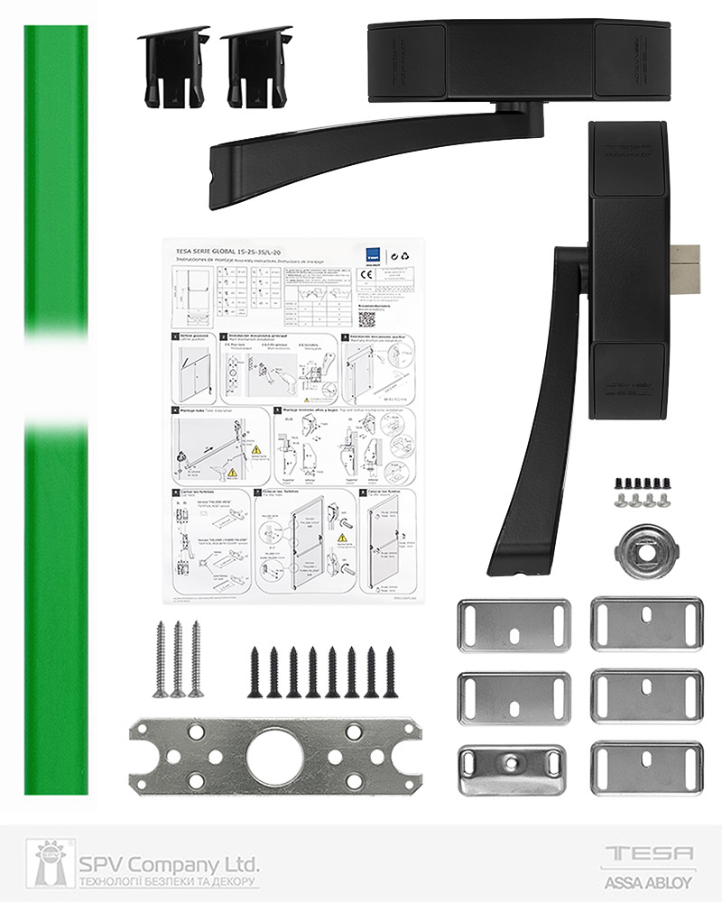 Замок TESA для евакуаційного виходу накладний GLOBAL1S 1 Locking NV 900мм 8x8мм N: black (RAL 9005)/ V: green (RAL 6002) — фото 7