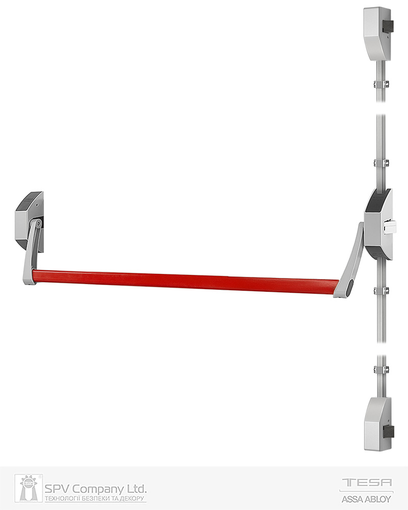Замок TESA для евакуаційного виходу накладний GLOBAL3L 3 Locking GR 900мм 8x8мм G: silver (RAL9006)/ R: red (RAL 3000)