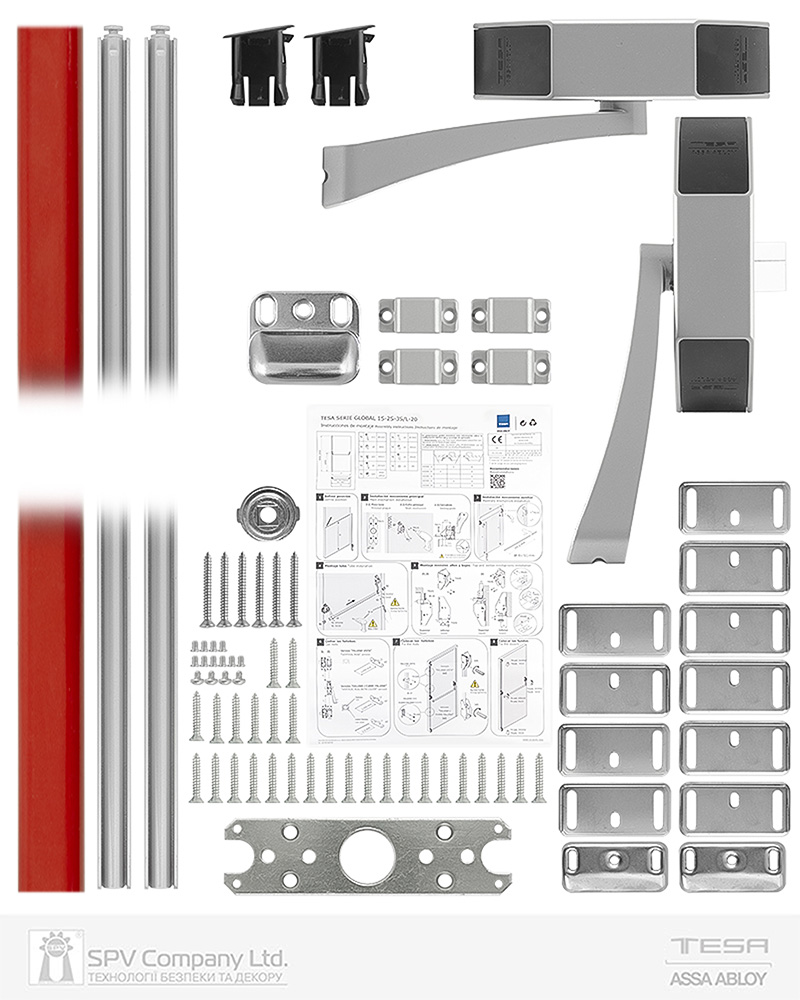 Замок TESA для евакуаційного виходу накладний GLOBAL3L 3 Locking GR 900мм 8x8мм G: silver (RAL9006)/ R: red (RAL 3000) — фото 6