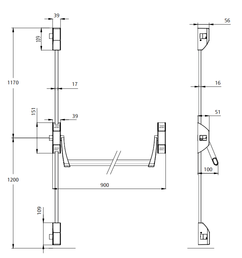 Замок TESA для евакуаційного виходу накладний GLOBAL3L 3 Locking GR 900мм 8x8мм G: silver (RAL9006)/ R: red (RAL 3000) — фото 8