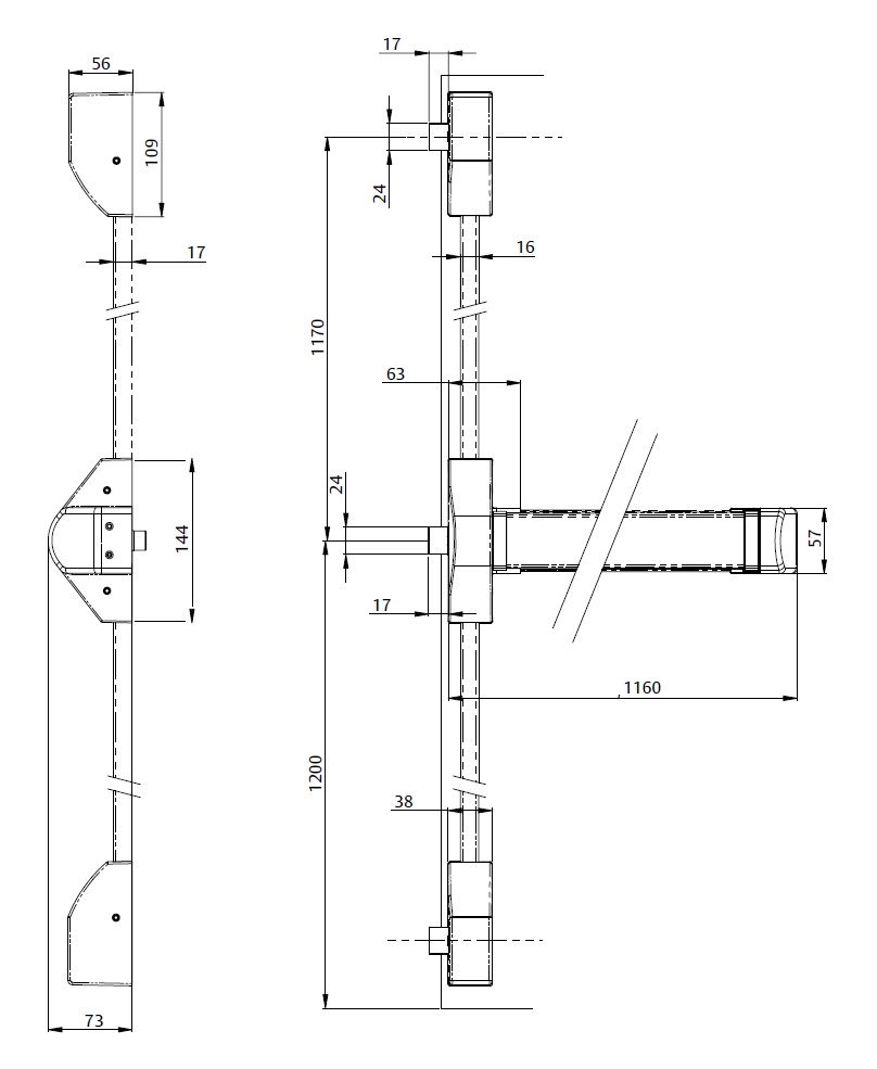 Замок TESA для евакуаційного виходу накладний QUICK3SL 3 Locking NR 1200мм 8x8мм N: black (RAL 9005)/ R: red (RAL 3000) — фото 6