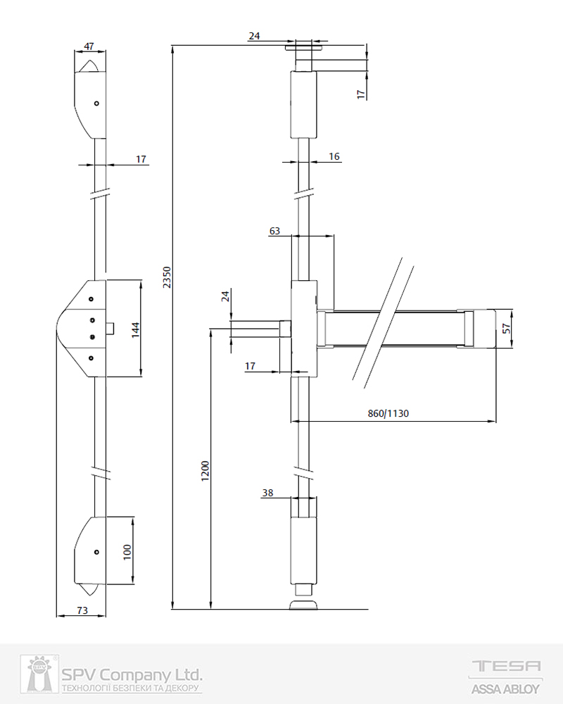 Замок TESA для евакуаційного виходу накладний QUICK3S 3 Locking NR 900мм 8x8мм N: black (RAL 9005)/ R: red (RAL 3000) — фото 5