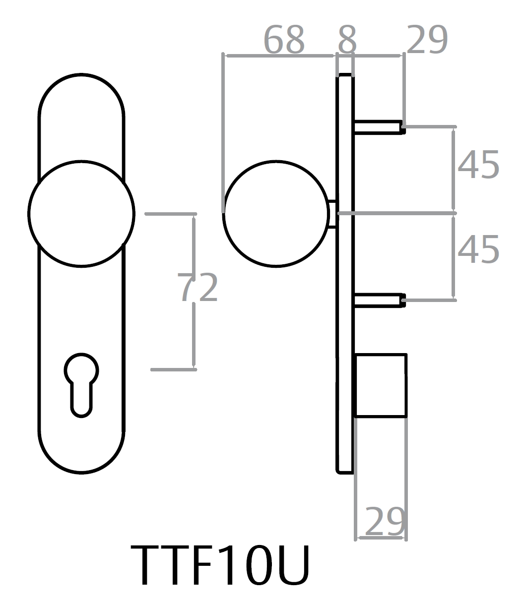 Ручка TESA зовнішня врізний TTF10UNE 72мм N 8x8мм MANILA PULL KNOB (PZ w/o TE5 CYL) — фото 2